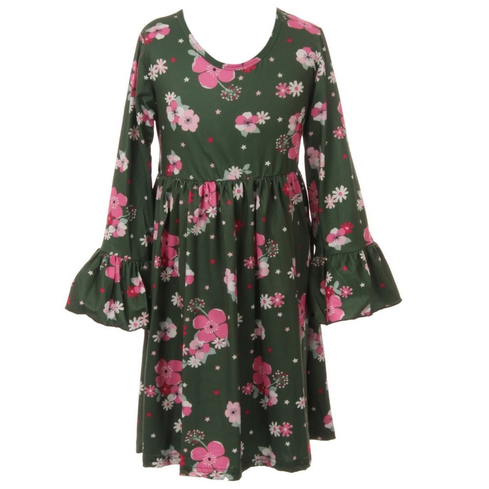 Little Toddler Girl Kids Floral Christmas Green Flower Girl Dress Holiday 2-8